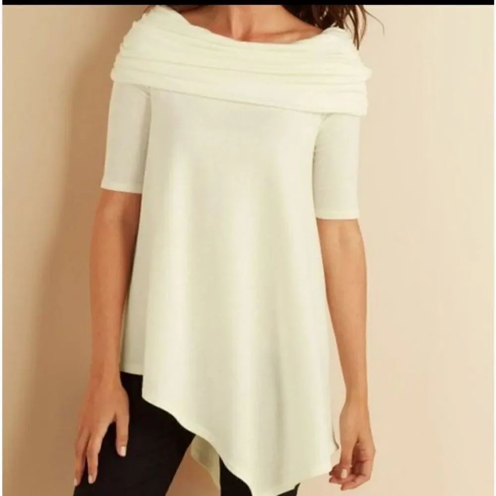 Soft Surroundings CARSON light green  Cowl Neck Tunic Asymmetrical Top sz S